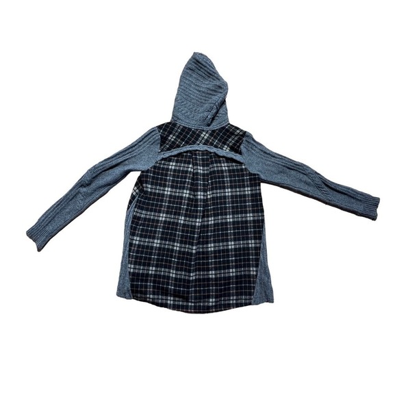 Anthropologie Moth Derry Plaid Cable Knit Sweater Full Zip Hooded Jacket Small S - Picture 3 of 6